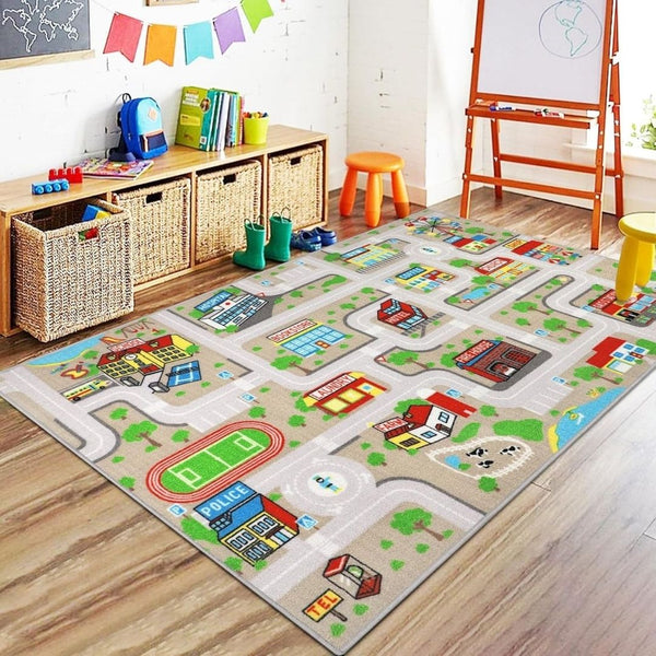 39-In x 63-In Kids City Map Road Car Rug