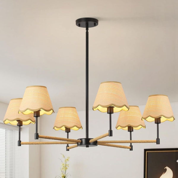 6-Light Boho Rattan Farmhouse Chandelier