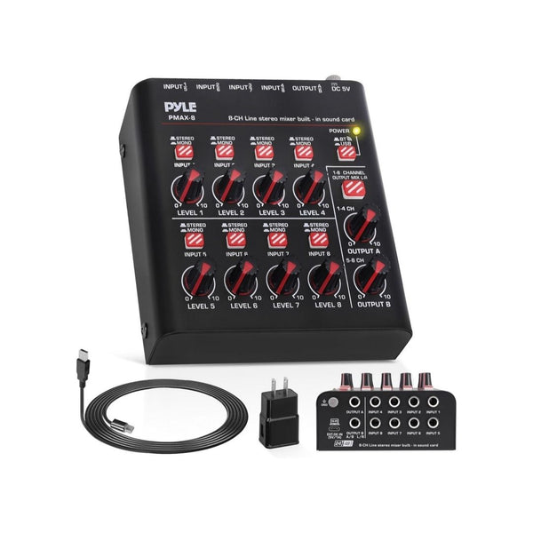 Pyle 8-Channel Bluetooth Mini Line Mixer with USB Audio Interface