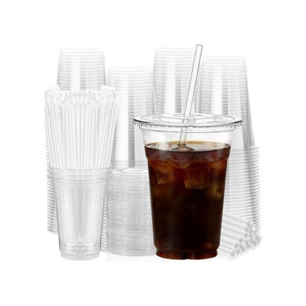100 16oz Cups With Lids & Straws