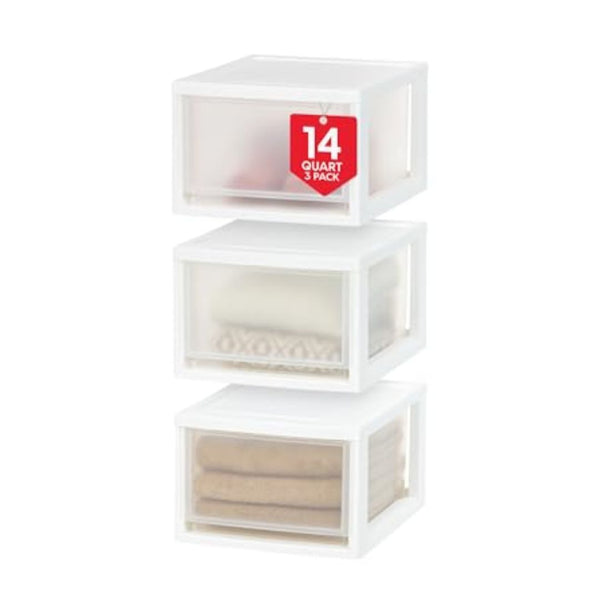 3-Pack IRIS USA 14 Qt. Stacking Plastic Drawers