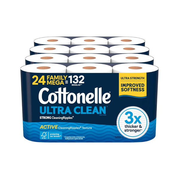 24 Family Mega Rolls Cottonelle Ultra Clean Toilet Paper