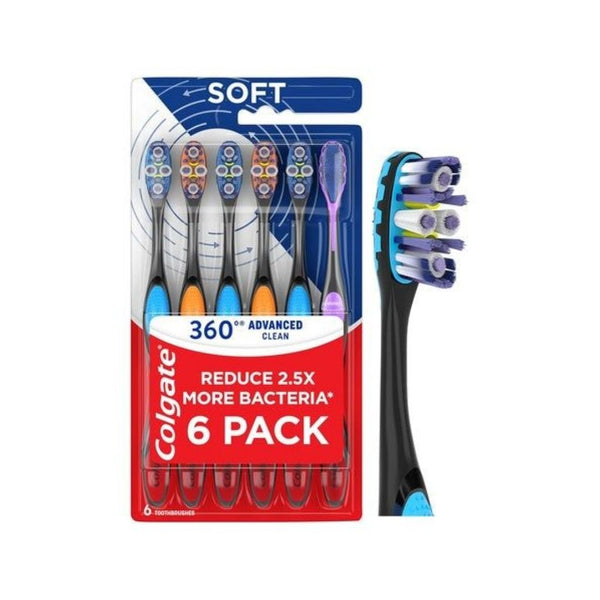 6 Colgate 360 Advanced Clean Soft Toothbrushes