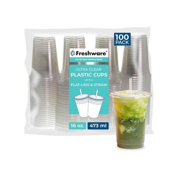 100 Plastic Cups With Lids And Straws On Sale