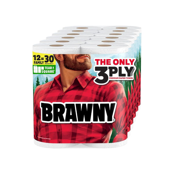 12 XL Family Rolls Brawny Tear-A-Square 3-Ply Paper Towels