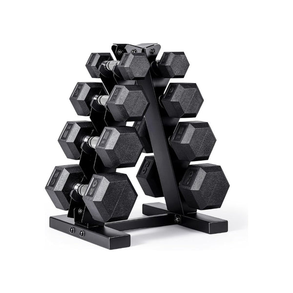 CAP Rubber Coated Hex Dumbbell Set with Storage Rack