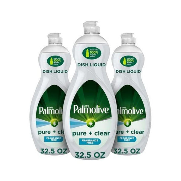 3 Bottles Palmolive Pure + Clear Fragrance-Free Dish Soap