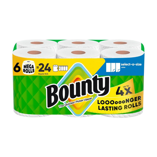 6 Mega (24 Regular) Rolls Of Bounty Select-A-Towels