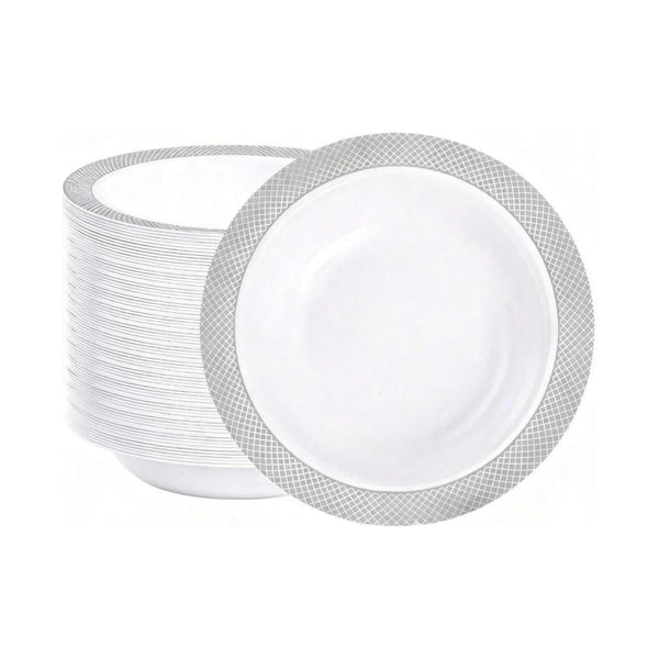 100-Pk Silver Plastic 12 Oz Soup Bowls