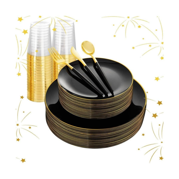 180-Pcs Black Plastic Dinnerware Set