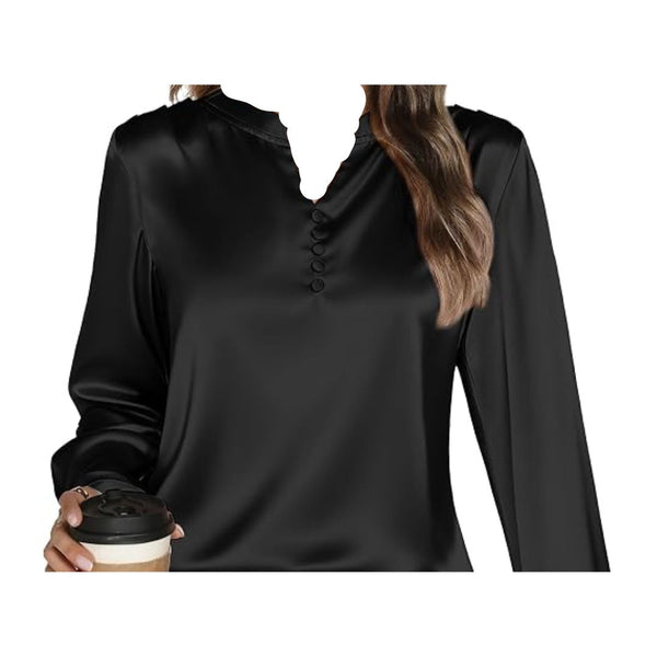 Womens Satin Silk Long Sleeve Blouse (6 Colors)