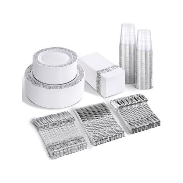 350 Piece Silver Disposable Dinnerware Set