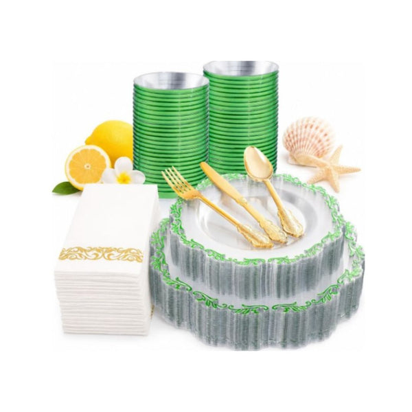 175 Pcs Plastic with Disposable Dinnerware Sets (2 Colors)