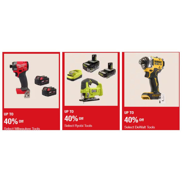 Save Up To 40% On Select Dewalt, Ryobi, Milwaukee Power Tools!