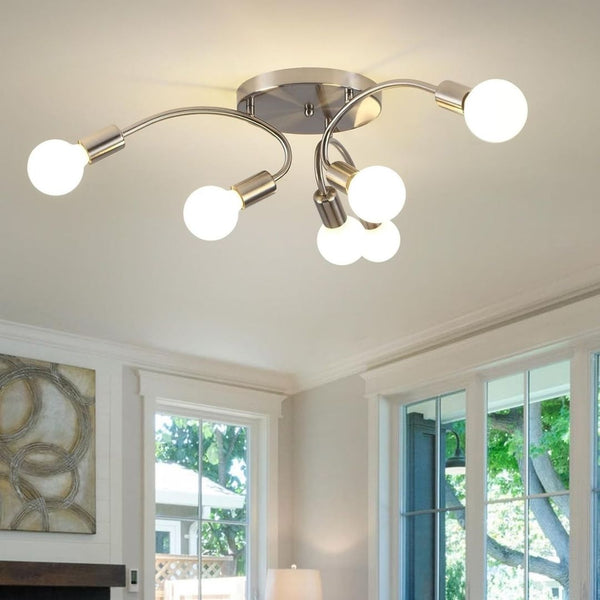 6-Lights Brushed Nickel Sputnik Chandelier Lighting