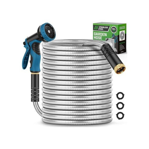 100ft Metal Garden Hose with 10-Function Nozzle