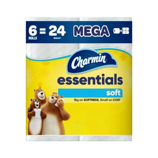 6 Mega Rolls (=24 Reg) Charmin Essentials Soft Toilet Paper