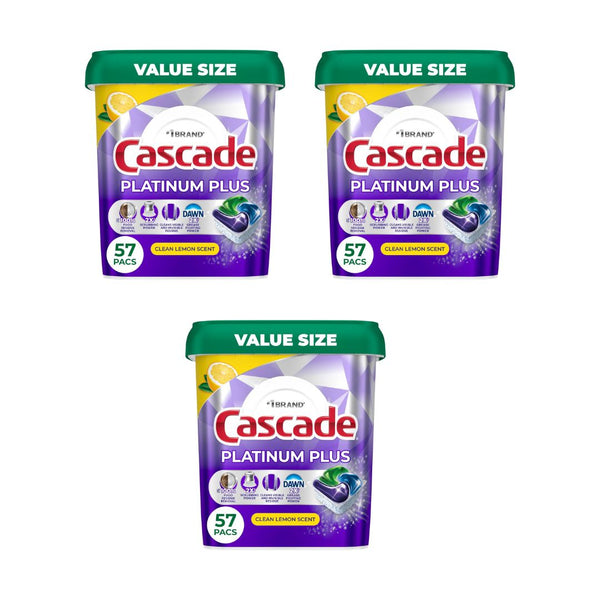 3 Tubs of Cascade Platinum Plus Dishwasher Pods
