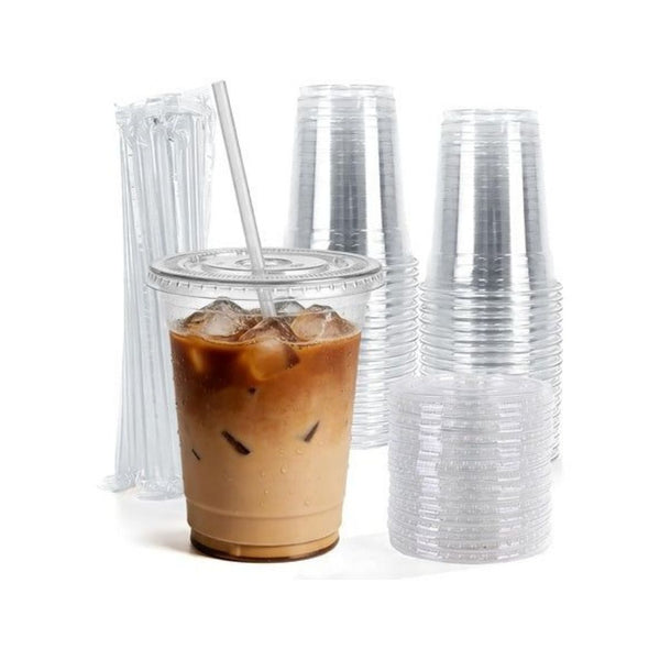 500 12oz Clear Plastic Cups with Lids and Straws