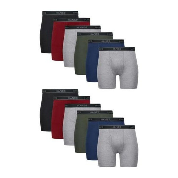 12 Hanes Men's Cotton Moisture Wicking Underwear Boxer Briefs