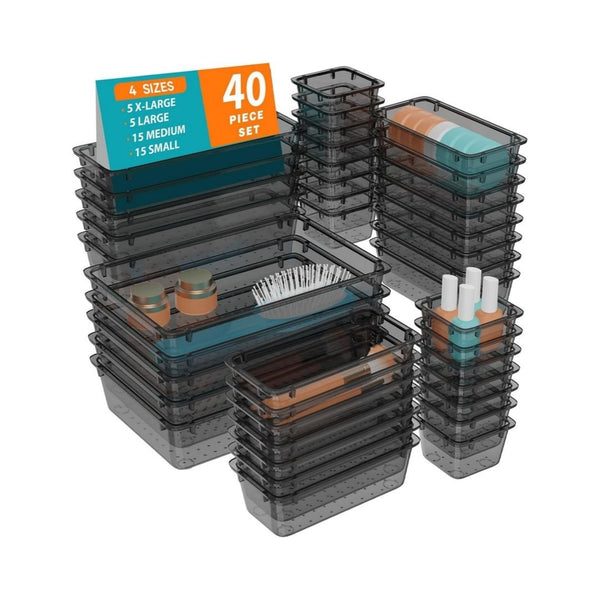 40 Pcs Clear Plastic Drawer Organizer Set