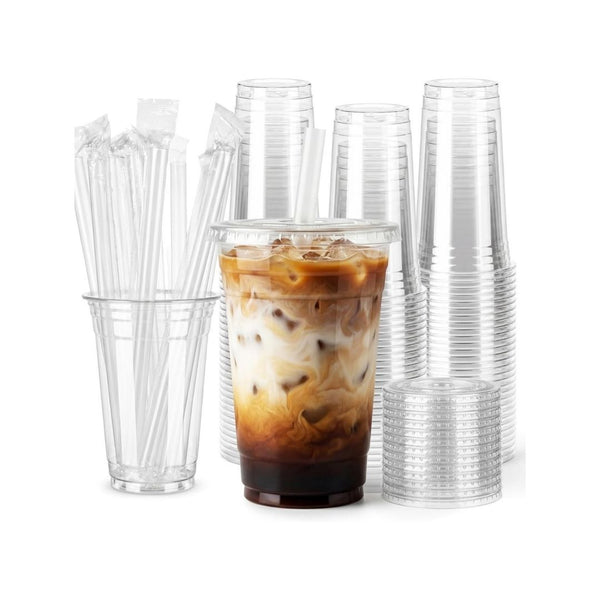 100 20oz Plastic Cups with Lids and Straws