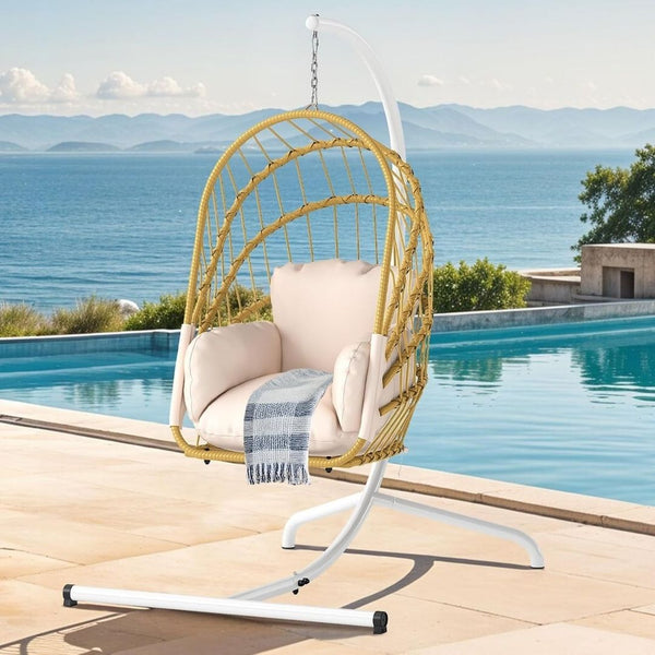 Wicker Swing Egg Chair with Cushions & Stand