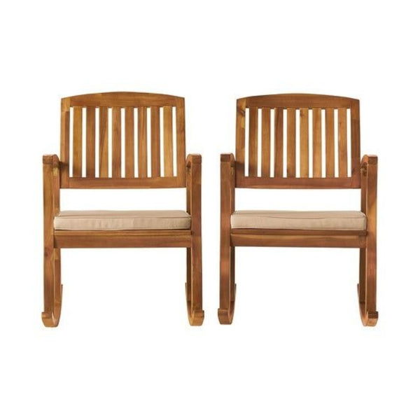2 Christopher Knight Home Acacia Wooden Rocking Chairs with Cushions