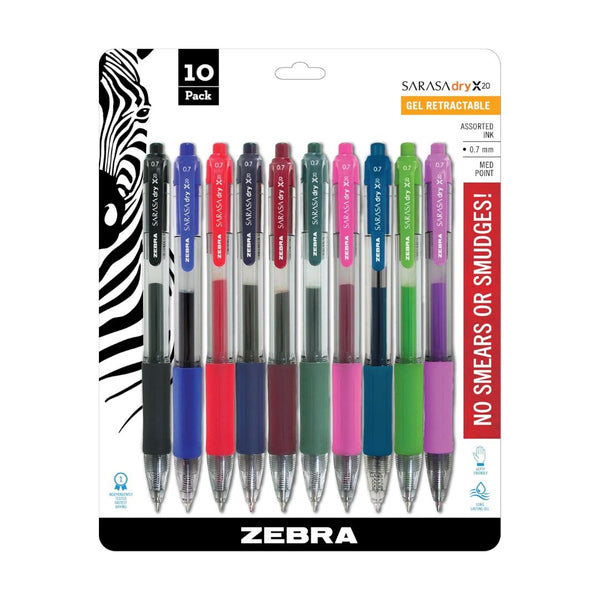 10-Pack Zebra Pen Sarasa Dry X20 Retractable Gel Pens