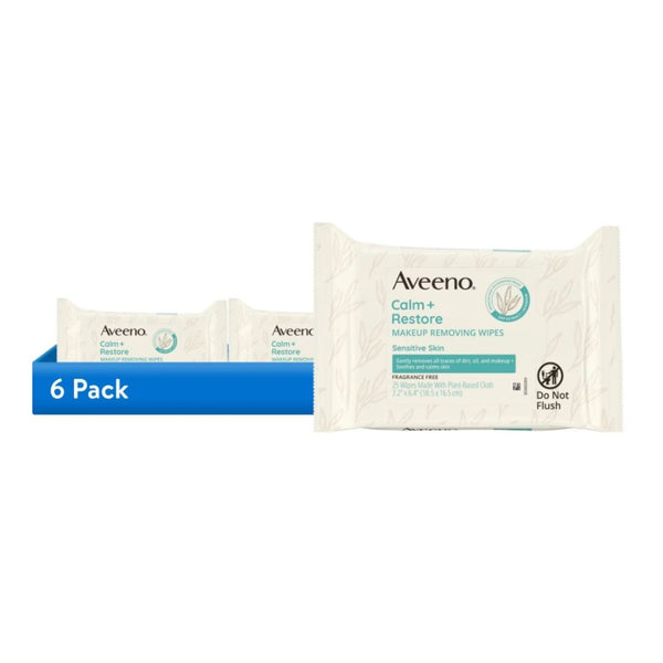 6 Packs of Aveeno Calm + Restore Unscented Face Wipes