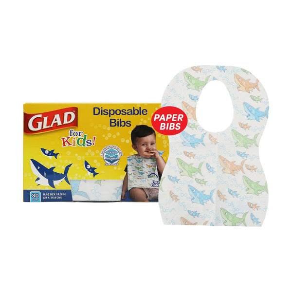 30-Count Glad for Kids Shark Disposable Paper Bibs
