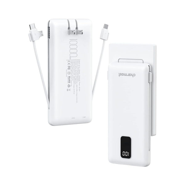 Portable Charger with Built-in Cables and Wall Plug, 10000mAh