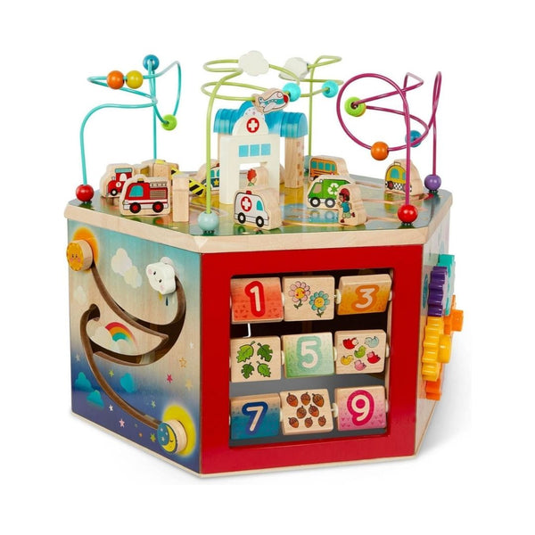 Battat Wooden CurioCity 7-Sided City Activity Cube Toy