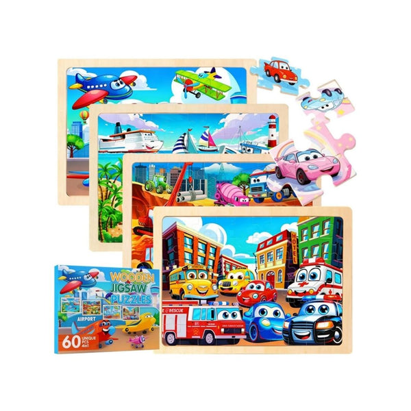 4-Pack Wooden Jigsaw Puzzles