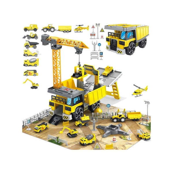 Construction Truck Toys with Race Track & Crane