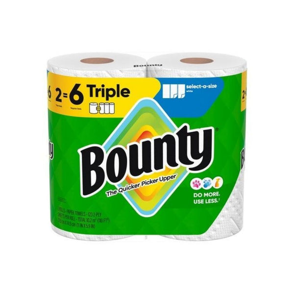 2 Triple Rolls (=6 Reg) Bounty Select-A-Size Paper Towels