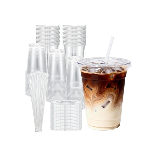 100-Pack Plastic Cups with Lids and Straws
