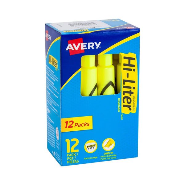 12 Packs of Avery Hi-Liter Desk-Style Highlighters