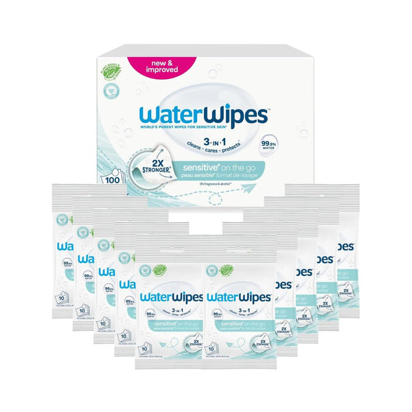 10 Packs WaterWipes Sensitive+ On The Go Wipes