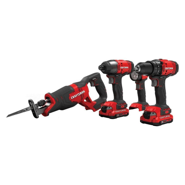 CRAFTSMAN V20 Cordless 4-Tool Power Tool Combo Kit with 2 Batteries and Charger