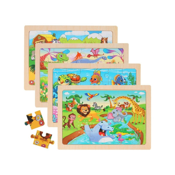 4-Pack 24-Piece Wooden Kids Puzzles