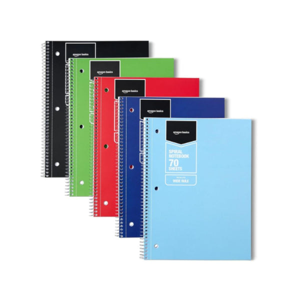 5-Pack Amazon Basics Wide Ruled Spiral Notebook