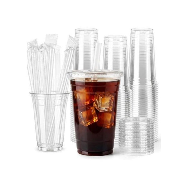 100 20oz Plastic Cups With Lids & Straws
