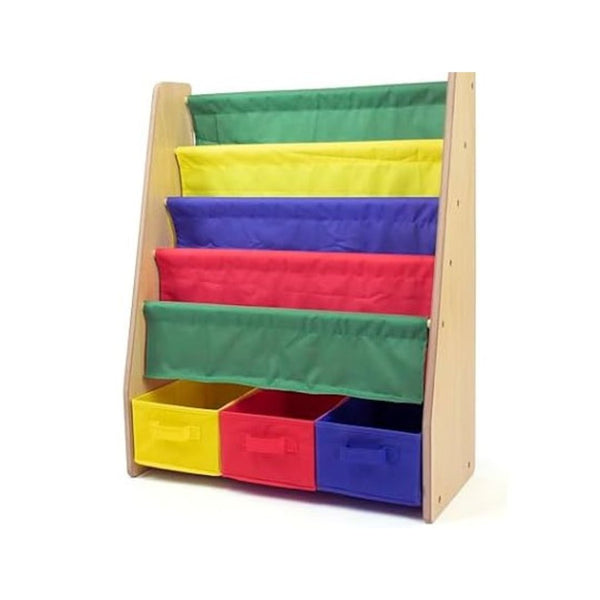 Humble Crew 4-Tier Kids Bookshelf and 3 Bins Toy Storage
