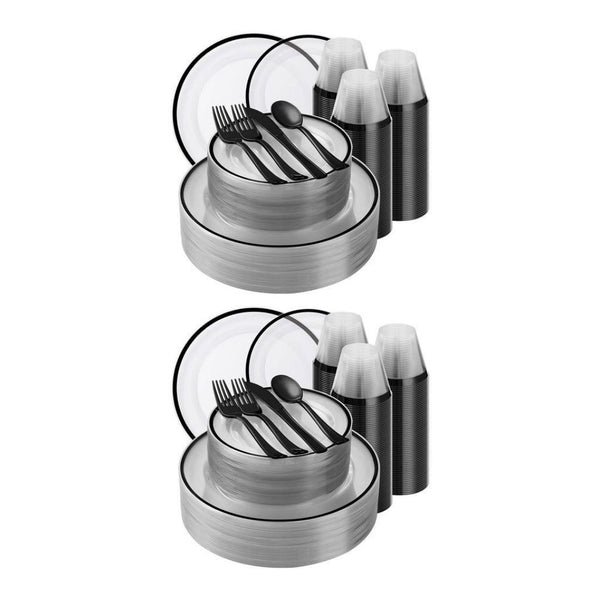 700 Piece Black & Clear Disposable Dinnerware Set