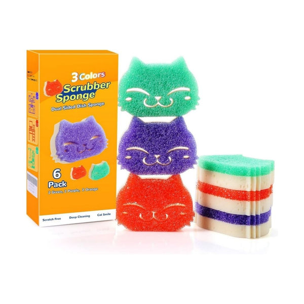6 Pack Dual-Sided Scrub Sponge