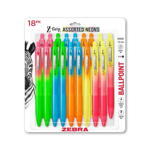 18 Zebra Pen Z-Grip Ombre Neon Retractable Ballpoint Pen