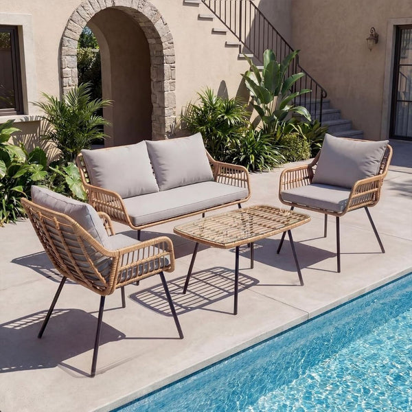 4 Piece Outdoor Wicker Bistro Furniture Set