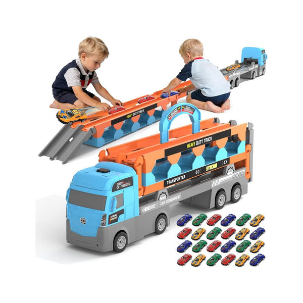 2-in-1 Foldable Race Track Truck Car Playset W/ 24 Race Cars