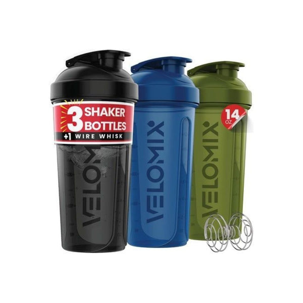 3 Velomix 14oz Protein Shaker Bottles